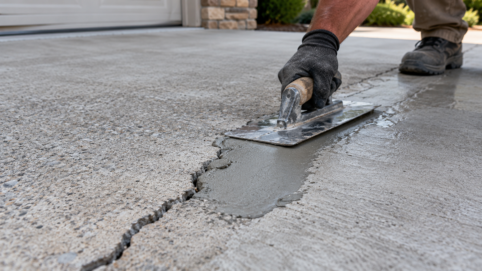 Concrete surface being prepared for a decorative overlay